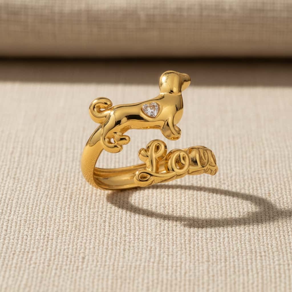 Δαχτυλίδι dachshund Love με heart ζιργκόν — Celestial Steel 